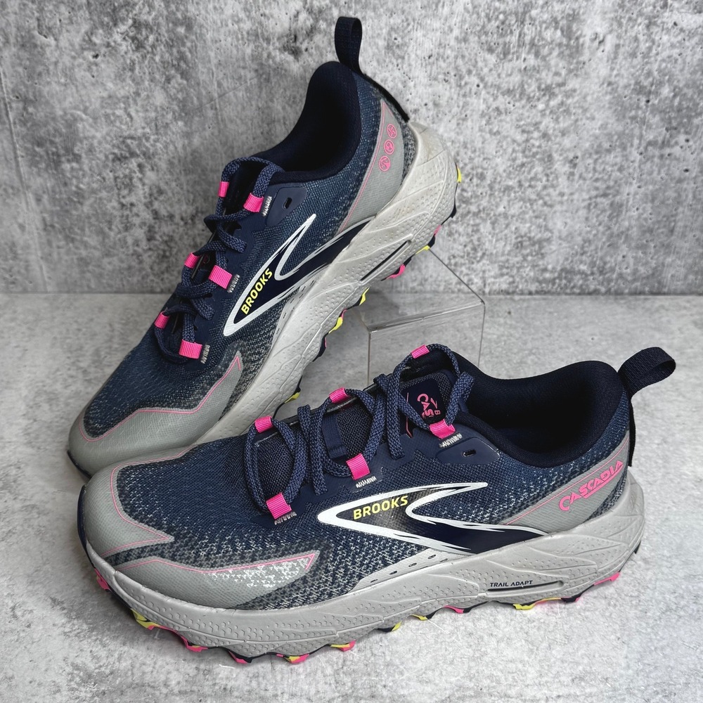 Brooks Cascadia 18 Womens Trail Running Shoes Navy Grey Pink 1204161B476 Size 9